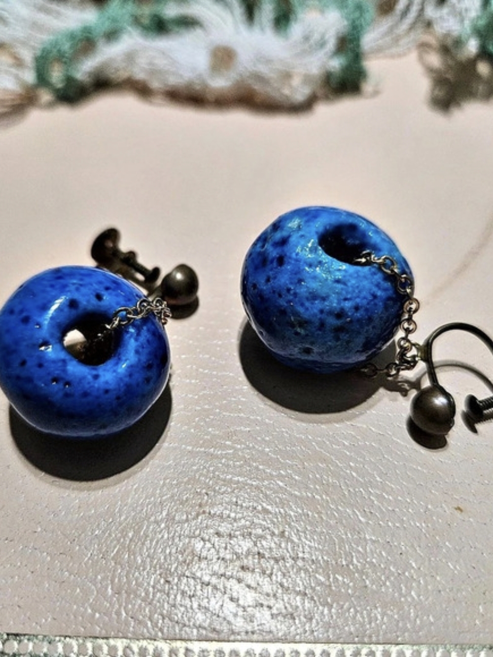 Vintage Persian Blue Donkey Bead Screw-Back Earrings